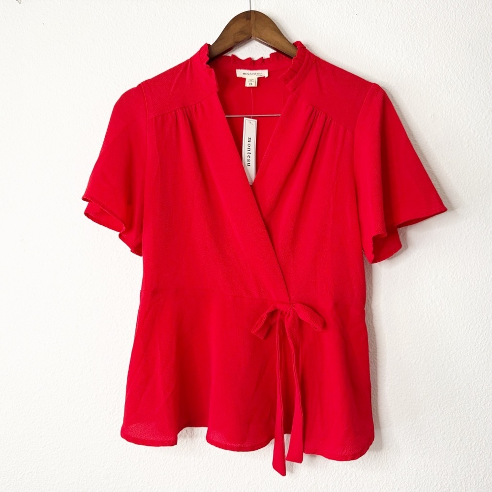 Red Peplum Wrap NEW Blouse with Ruffle Collar XL Feminine Romantic Classic